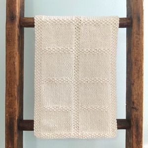 Hand Crafted Handknit Cotton Ecru Textured Windowpane Pattern Hand Towel
